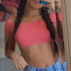 Light pink off the shoulder/on the shoulder crop top